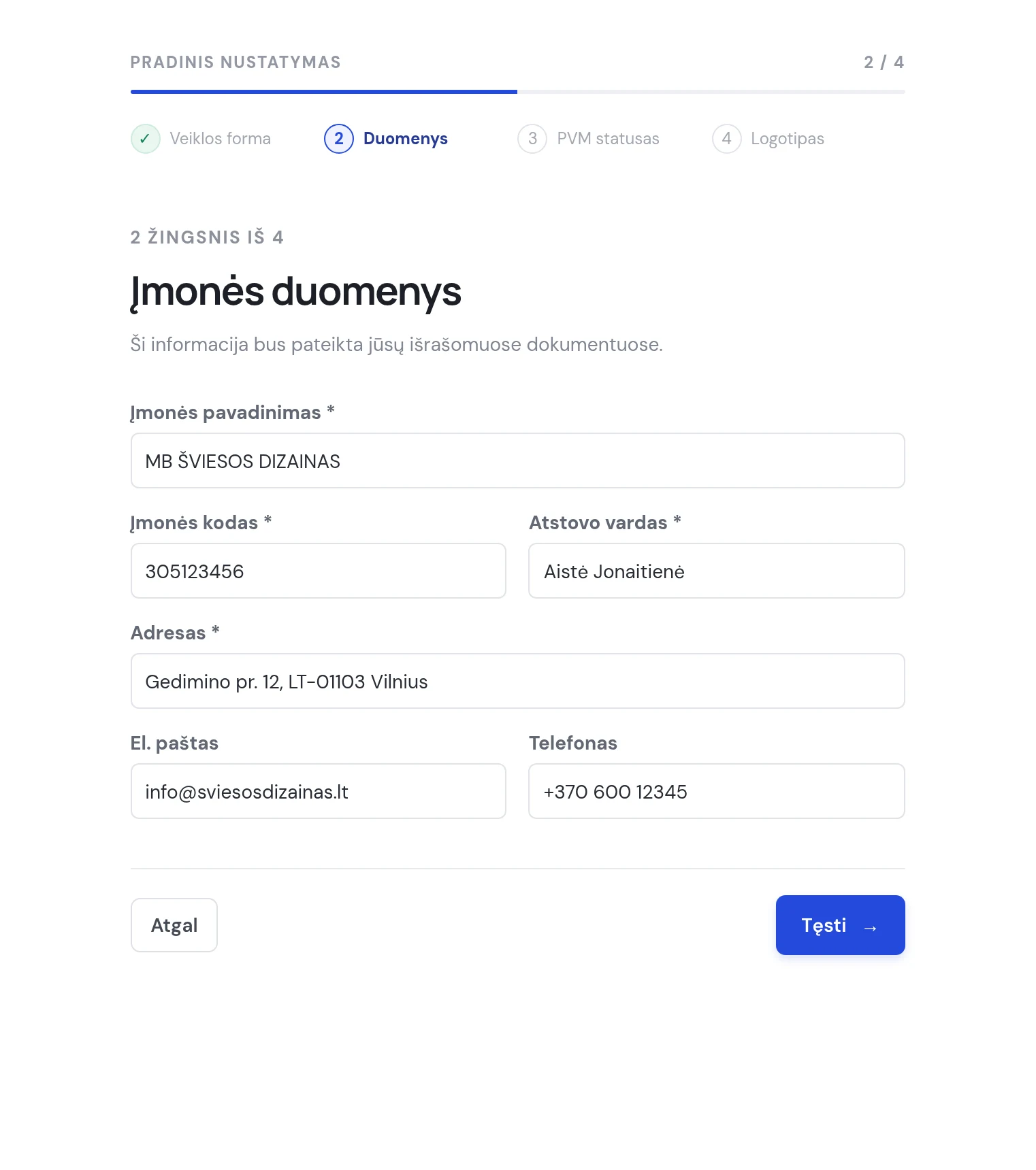 Įmonės rekvizitų forma